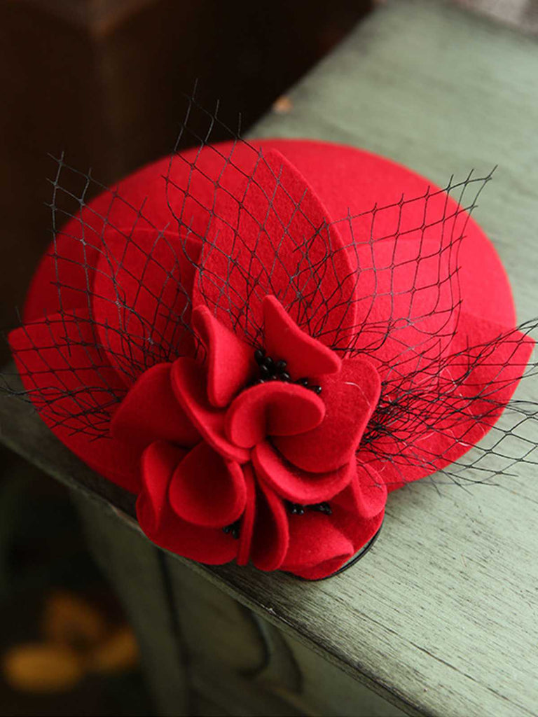 Vintage Floral Decor Mesh Woolen Hat