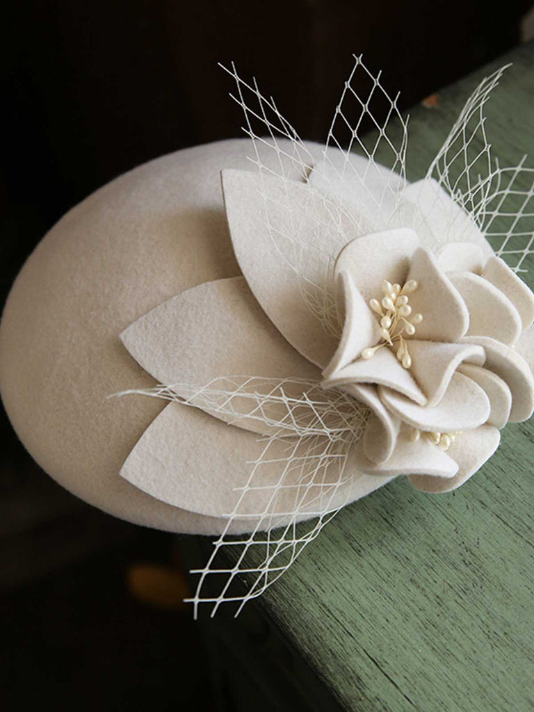 Vintage Floral Decor Mesh Woolen Hat