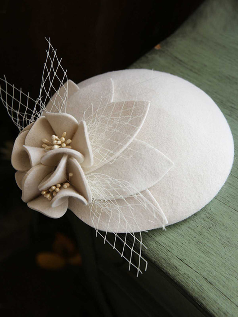 Vintage Floral Decor Mesh Woolen Hat