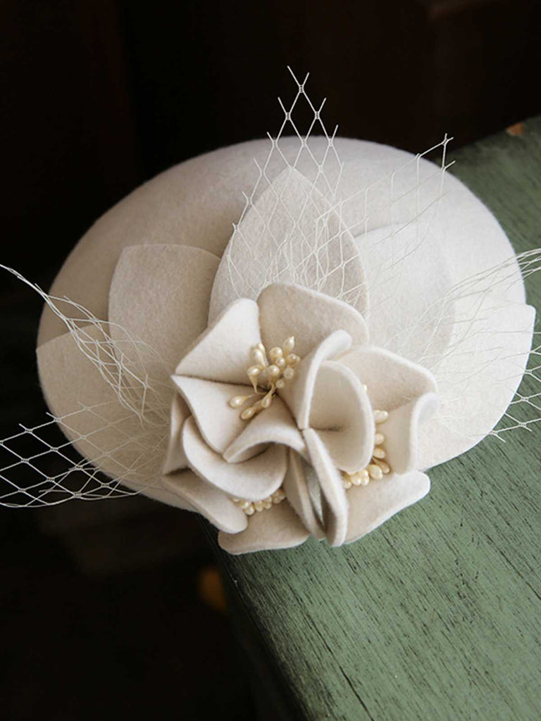 Vintage Floral Decor Mesh Woolen Hat