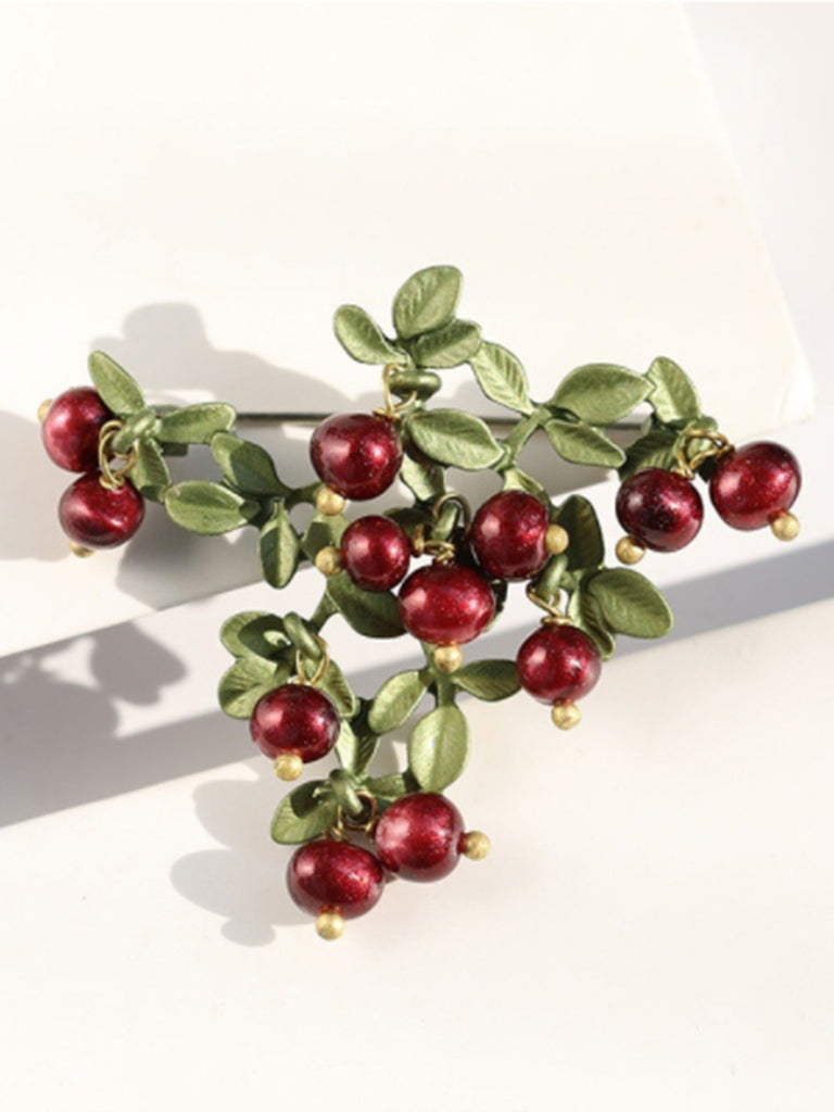 Vintage Handmade Cranberry Pearl Brooch