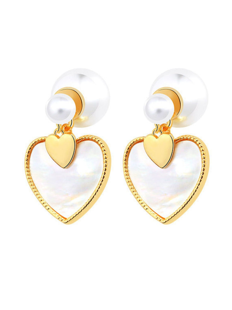 Vintage Gold Edged Pearl Heart Earrings