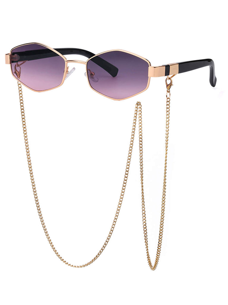 Vintage Geometric Frame Gold Chain Sunglasses