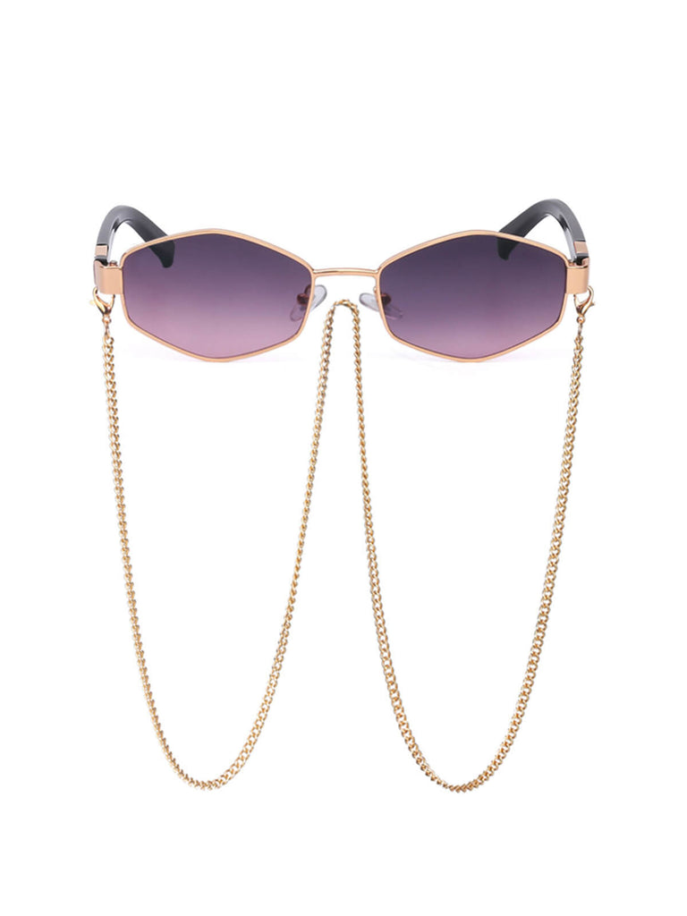 Vintage Geometric Frame Gold Chain Sunglasses