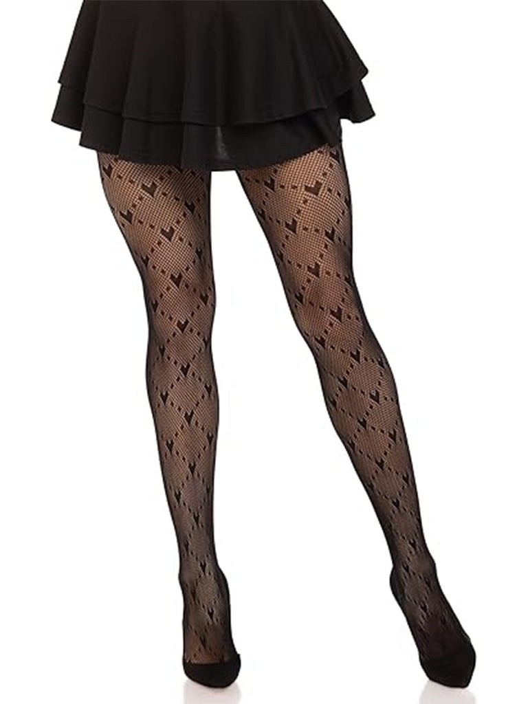 Retro Heart Argyle Lines Pantyhose Stockings