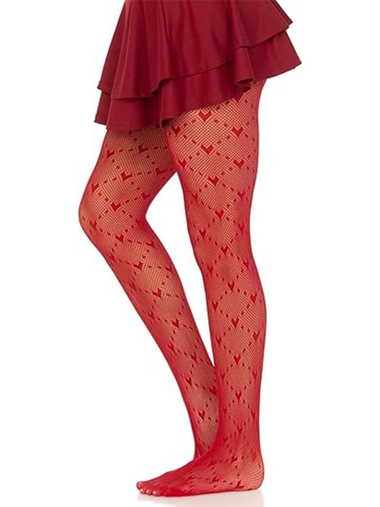 Retro Heart Argyle Lines Pantyhose Stockings