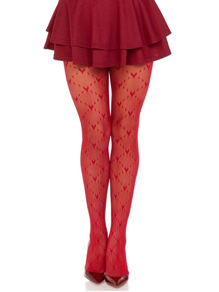 Retro Heart Argyle Lines Pantyhose Stockings