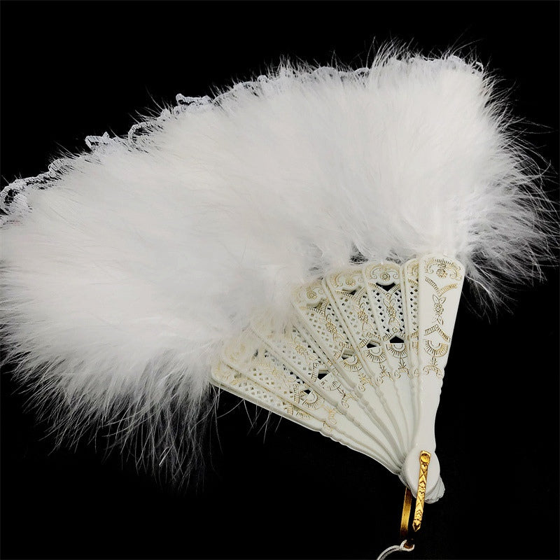 Fluffy Feather Pendants Folding Hand Fan