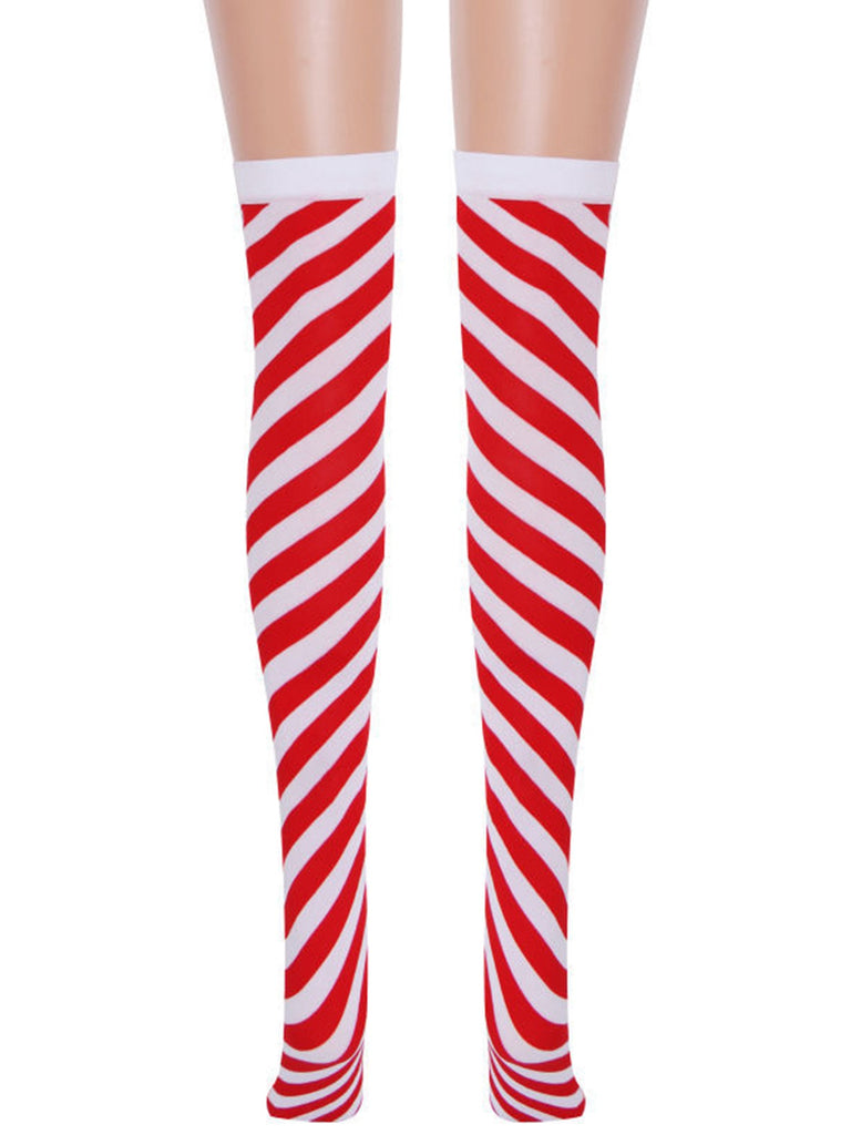 Red White Striped Christmas Knee Socks