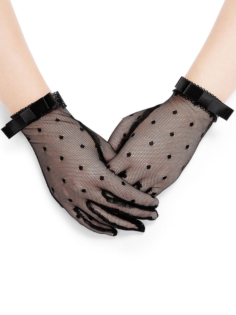 Bow Knot Polka Dot Mesh Gloves