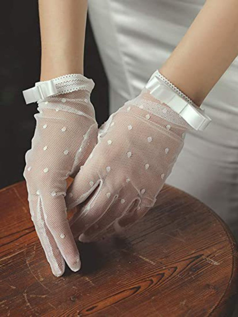 Bow Knot Polka Dot Mesh Gloves