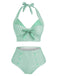 [Pre-Sale] Light Green 1950s Gingham Halter Bowknot Bikini Set