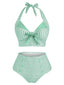 [Pre-Sale] Light Green 1950s Gingham Halter Bowknot Bikini Set