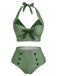Red 1950s Gingham Halter Bowknot Bikini Set