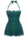 [Pre-Sale] Dark Green 1950s Gingham Halter Bowknot One-piece Swimsuit