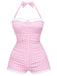 Orange Gingham 1950s Halter Bowknot One-piece Swimsuit, vintage swimsuit, pin-up swimwear - perfect for women who love vintage and retro fashion