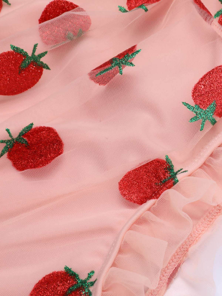 [Plus Size] 1950s Lace Strawberry Cami Tankini Set
