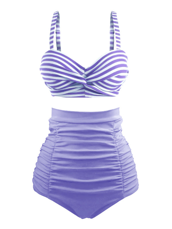 1940s Striped Colorblock Retro Bikini Set