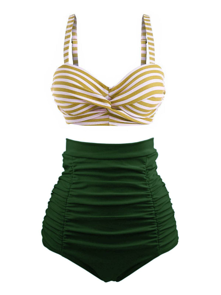1940s Striped Colorblock Retro Bikini Set