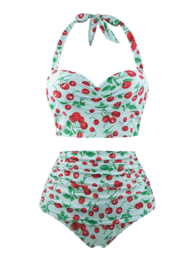 [US Warehouse] 1950s Retro Cherry Summer Halter Swimsuit