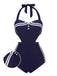 [US Warehouse] Navy Blue 1930s Halter One-piece Swimsuit