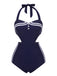 [US Warehouse] Navy Blue 1930s Halter One-piece Swimsuit