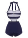 [US Warehouse] Navy Blue 1930s Halter One-piece Swimsuit
