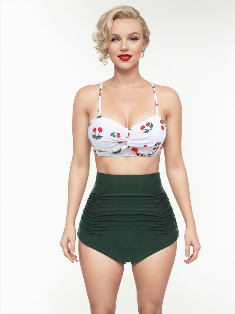 2PCS 1950s Cherry Halter Bikini Set