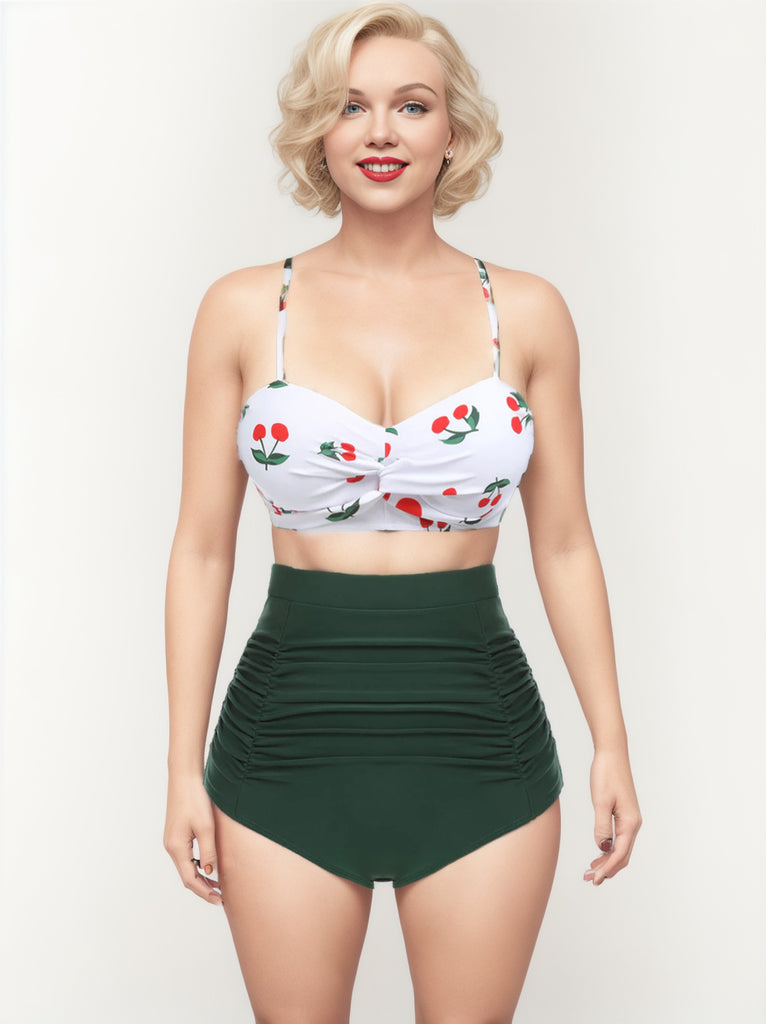 2PCS 1950s Cherry Halter Bikini Set