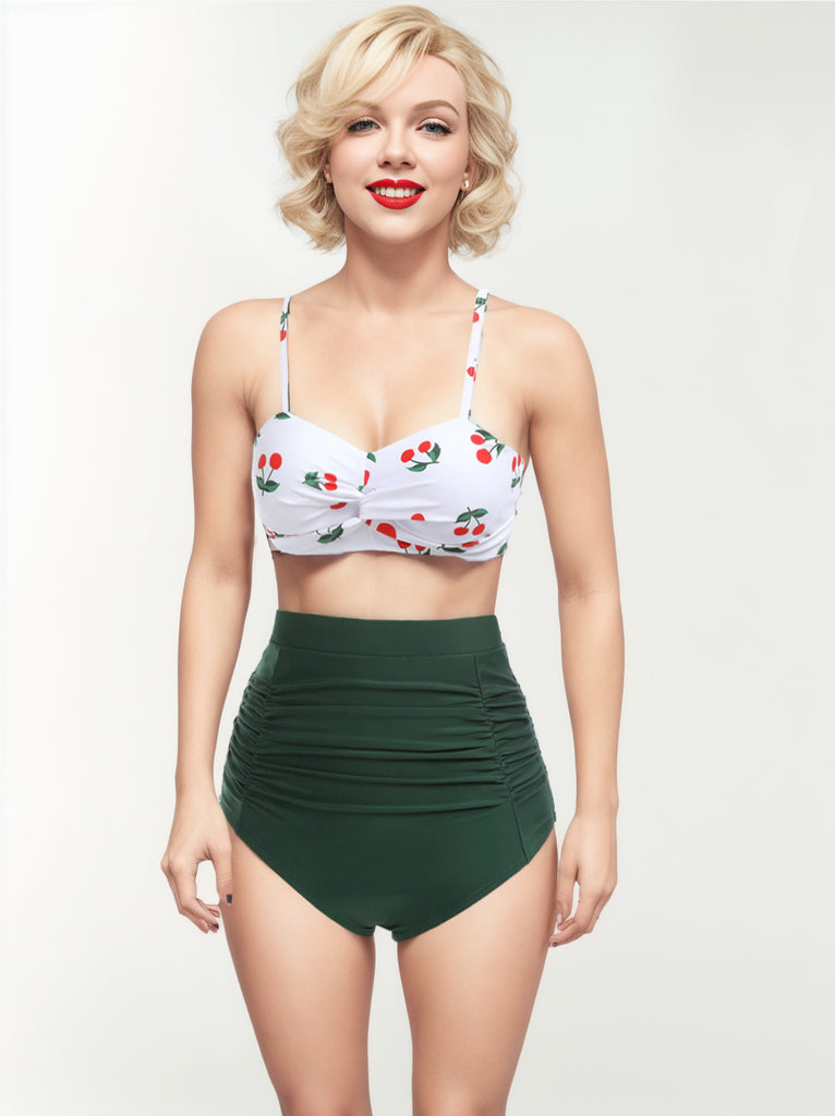 2PCS 1950s Cherry Halter Bikini Set
