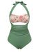 [US Warehouse] Green 1930s Peony Halter One-Piece Swimsuit
