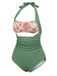 [US Warehouse] Green 1930s Peony Halter One-Piece Swimsuit