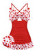 [US Warehouse] 1930s Polka Dot Bowknot Patchwork Swimsuit