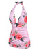 [US Warehouse] Pink 1930s Roses Halter Belt Swimsuit