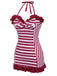 [US Warehouse] Wine Red 1950s Stripe Heart Collar Swimsuit