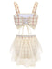 [US Warehouse] 1950s Bowknot Plaid Mesh Patchwork Swimsuit