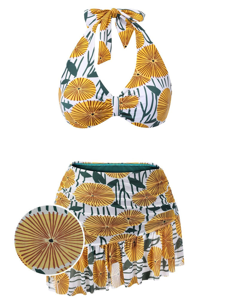 [US Warehouse] 1950s Halter Ping Pong Floral Swimsuit