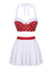 White & Red 1950s Polka Dots Patchwork Swimsuit