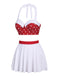 White & Red 1950s Polka Dots Patchwork Swimsuit