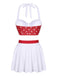White & Red 1950s Polka Dots Patchwork Swimsuit