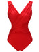 [Pre-Sale] Red 1940s V-Neck Solid One-piece Swimsuit