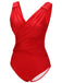 Red 1940s V-Neck Solid One-piece Swimsuit