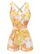 Yellow 1940s Painting Plants Lace-Up Swimsuit