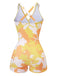 Yellow 1940s Painting Plants Lace-Up Swimsuit