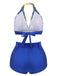 Blue 1930s Halter Lemon Belted Swimsuit