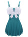 2PCS Blue 1930s Bow Strap Swimsuit & Skirt