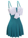 2PCS Blue 1930s Bow Strap Swimsuit & Skirt