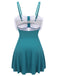 2PCS Blue 1930s Bow Strap Swimsuit & Skirt