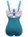 2PCS Blue 1930s Bow Strap Swimsuit & Skirt