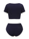 Blue 1940s Patchwork Buttoned Swimsuit